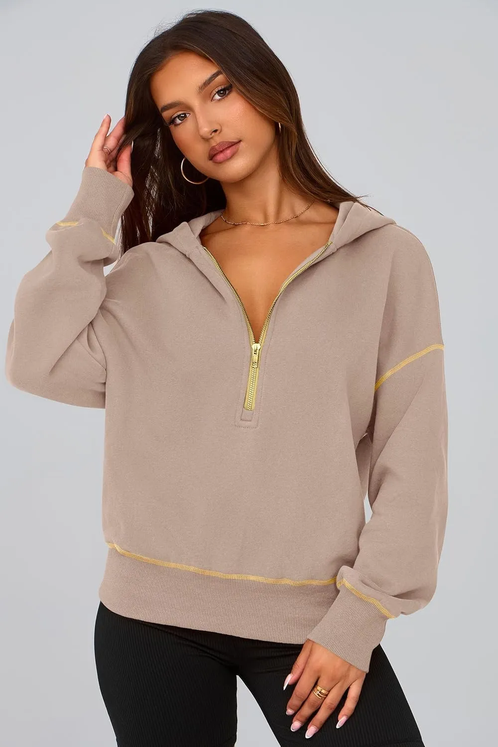 PRETTYGARDEN Women's Hooded Sweatshirts Long Sleeve Half Zip Cropped Hoodie Pullover Winter Fashion Clothes