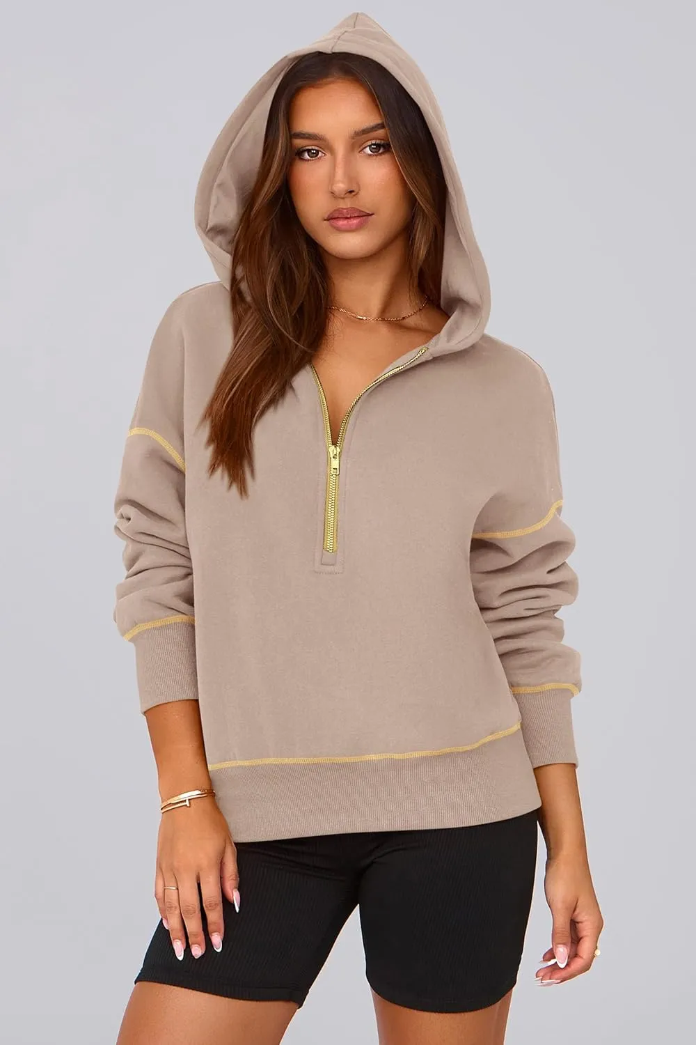 PRETTYGARDEN Women's Hooded Sweatshirts Long Sleeve Half Zip Cropped Hoodie Pullover Winter Fashion Clothes