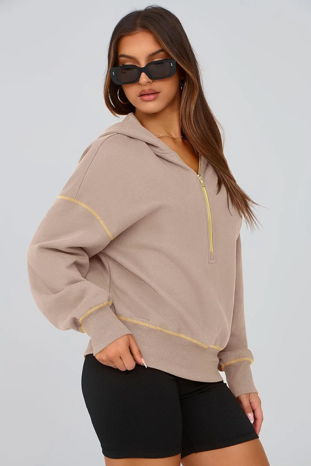 PRETTYGARDEN Women's Hooded Sweatshirts Long Sleeve Half Zip Cropped Hoodie Pullover Winter Fashion Clothes