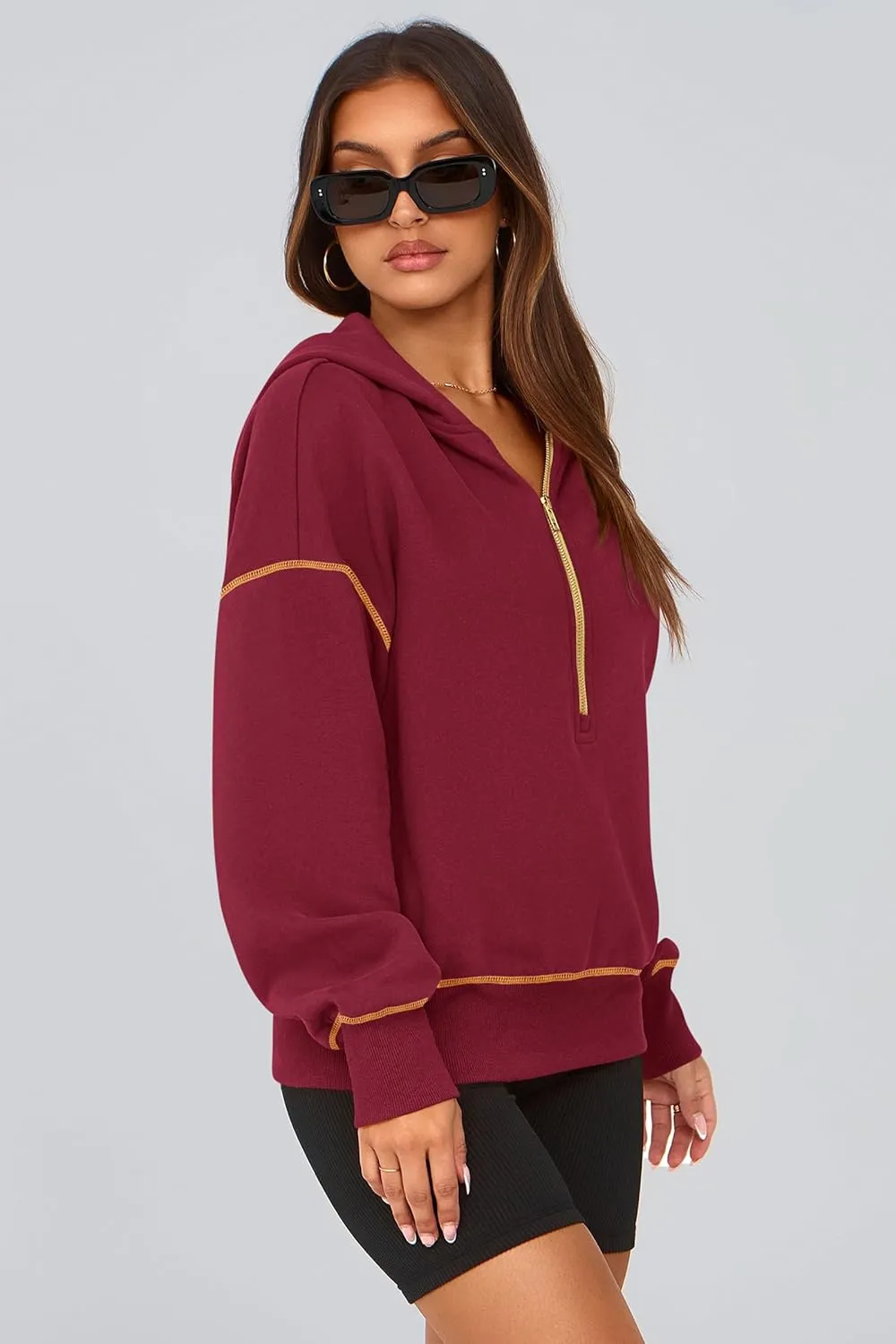 PRETTYGARDEN Women's Hooded Sweatshirts Long Sleeve Half Zip Cropped Hoodie Pullover Winter Fashion Clothes