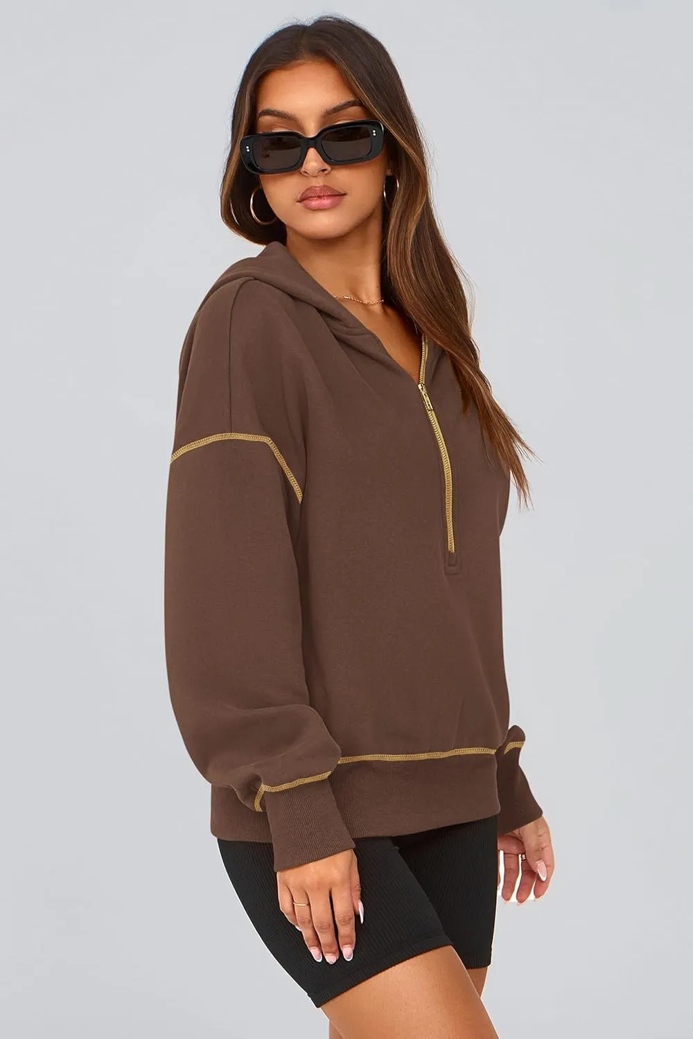 PRETTYGARDEN Women's Hooded Sweatshirts Long Sleeve Half Zip Cropped Hoodie Pullover Winter Fashion Clothes
