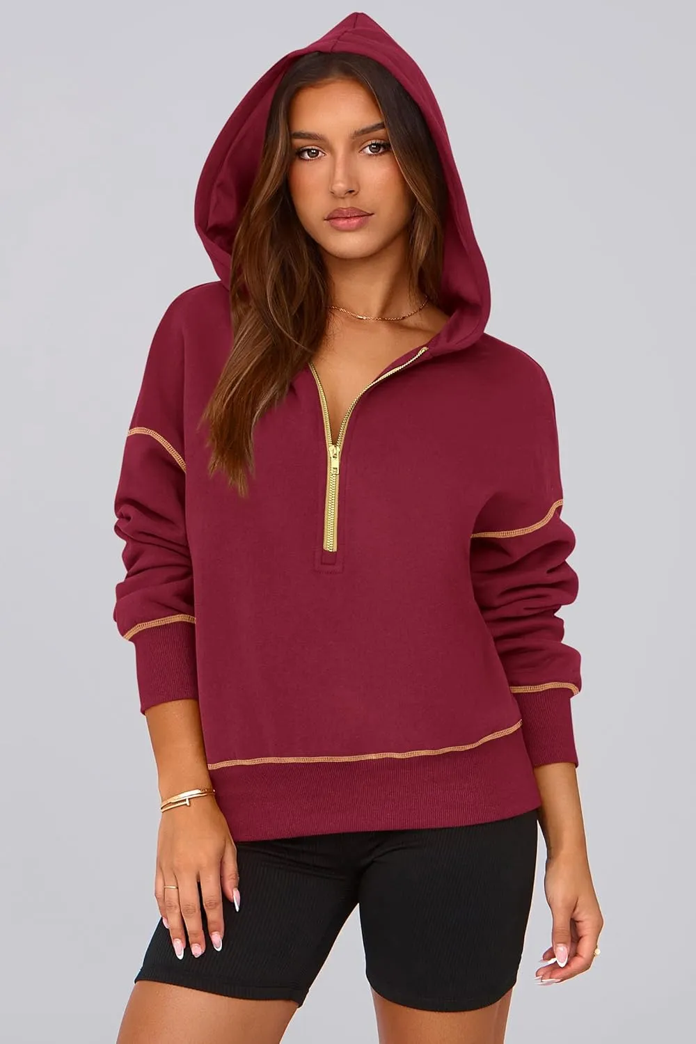 PRETTYGARDEN Women's Hooded Sweatshirts Long Sleeve Half Zip Cropped Hoodie Pullover Winter Fashion Clothes