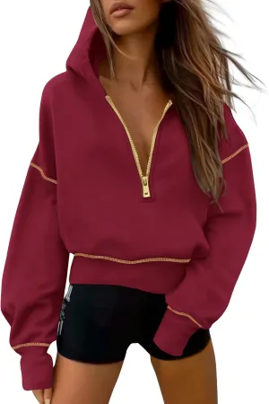 PRETTYGARDEN Women's Hooded Sweatshirts Long Sleeve Half Zip Cropped Hoodie Pullover Winter Fashion Clothes