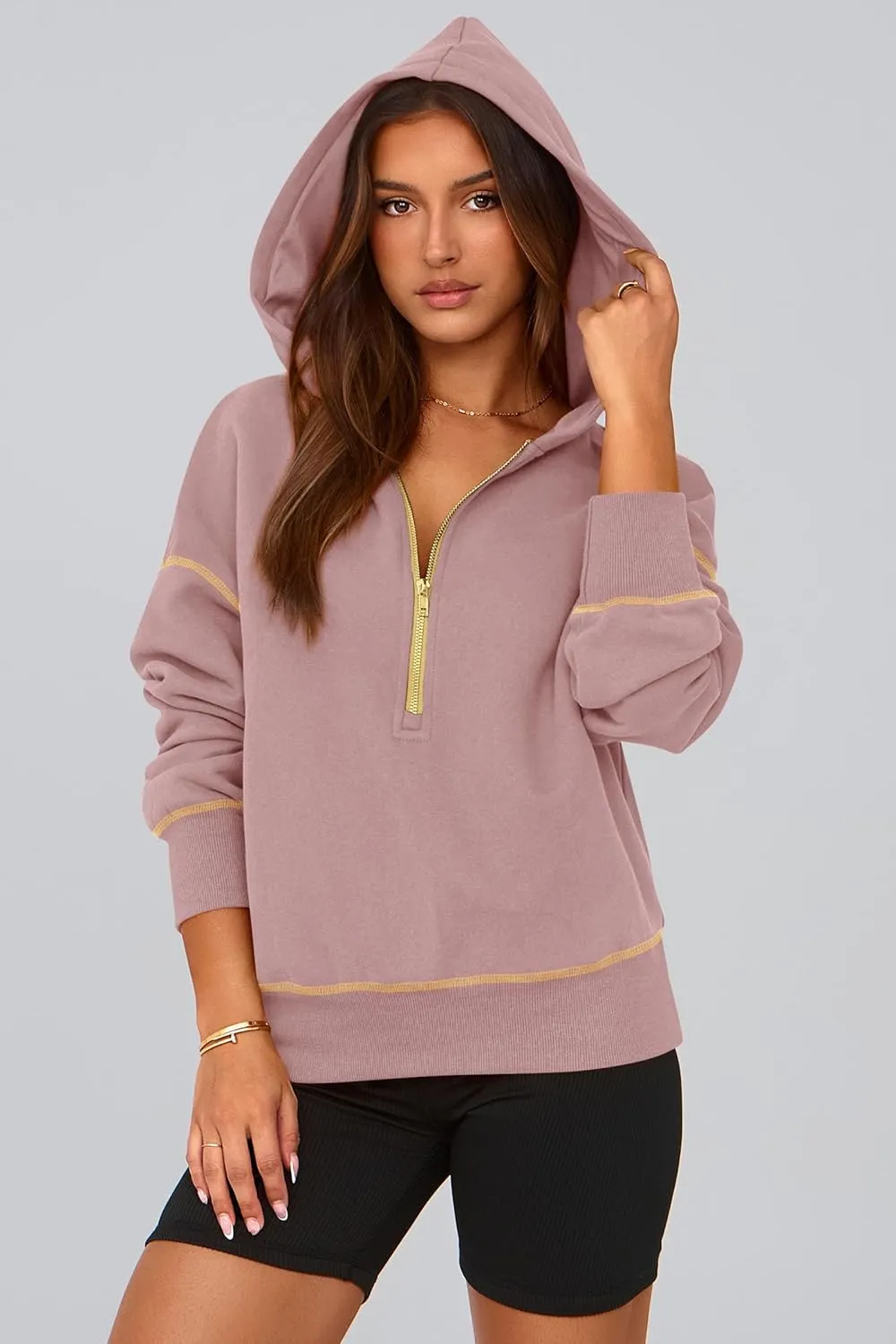PRETTYGARDEN Women's Hooded Sweatshirts Long Sleeve Half Zip Cropped Hoodie Pullover Winter Fashion Clothes