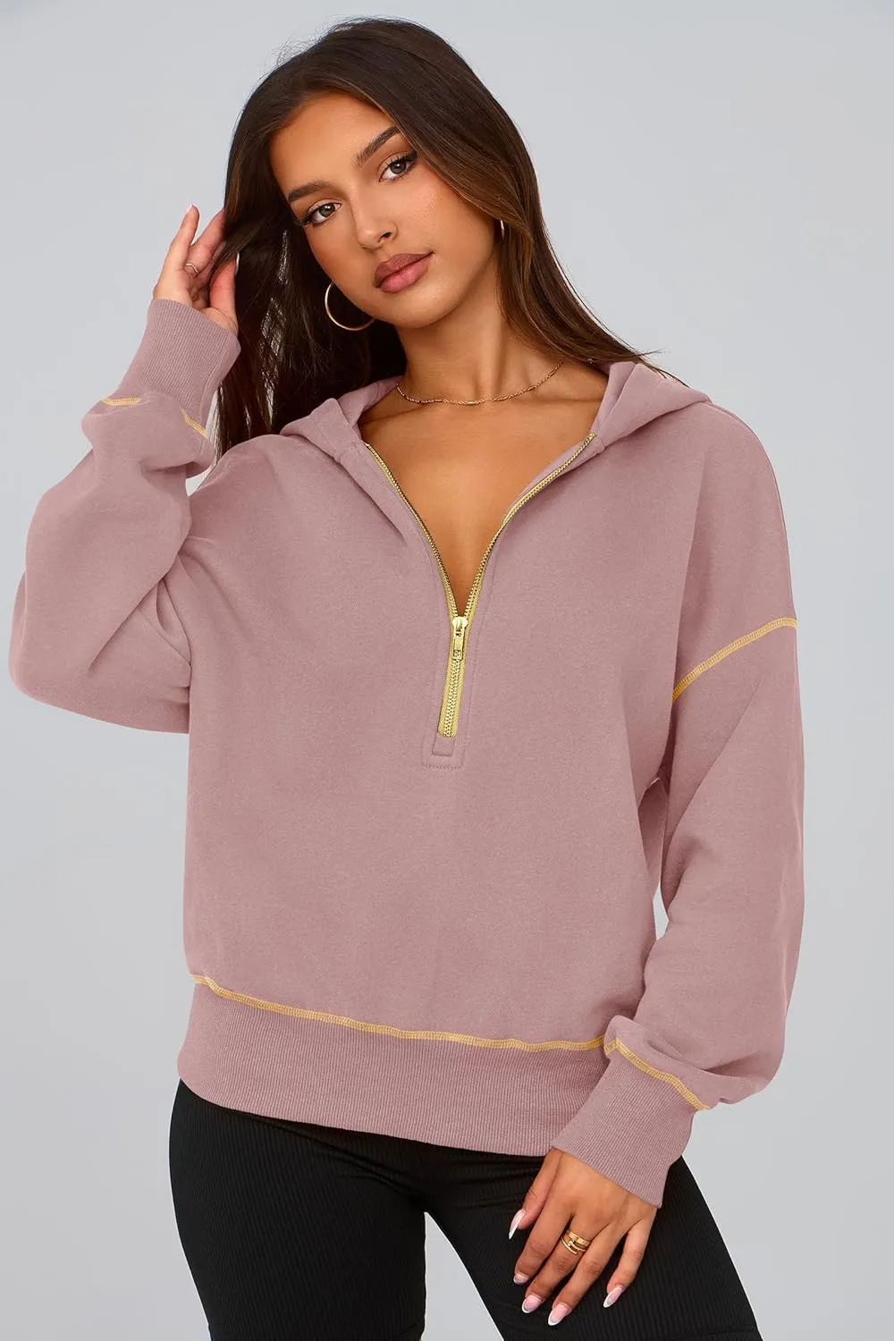 PRETTYGARDEN Women's Hooded Sweatshirts Long Sleeve Half Zip Cropped Hoodie Pullover Winter Fashion Clothes