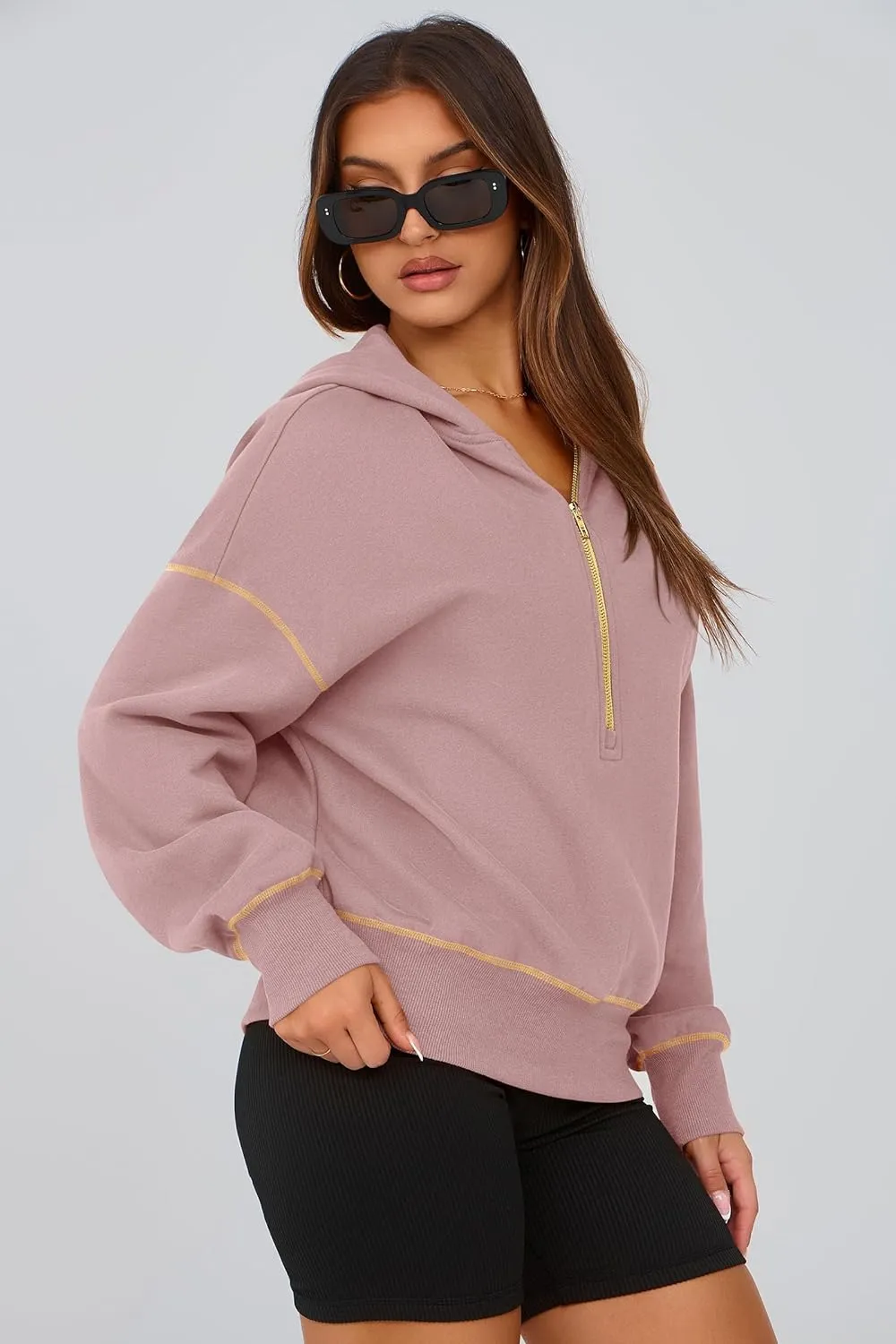 PRETTYGARDEN Women's Hooded Sweatshirts Long Sleeve Half Zip Cropped Hoodie Pullover Winter Fashion Clothes