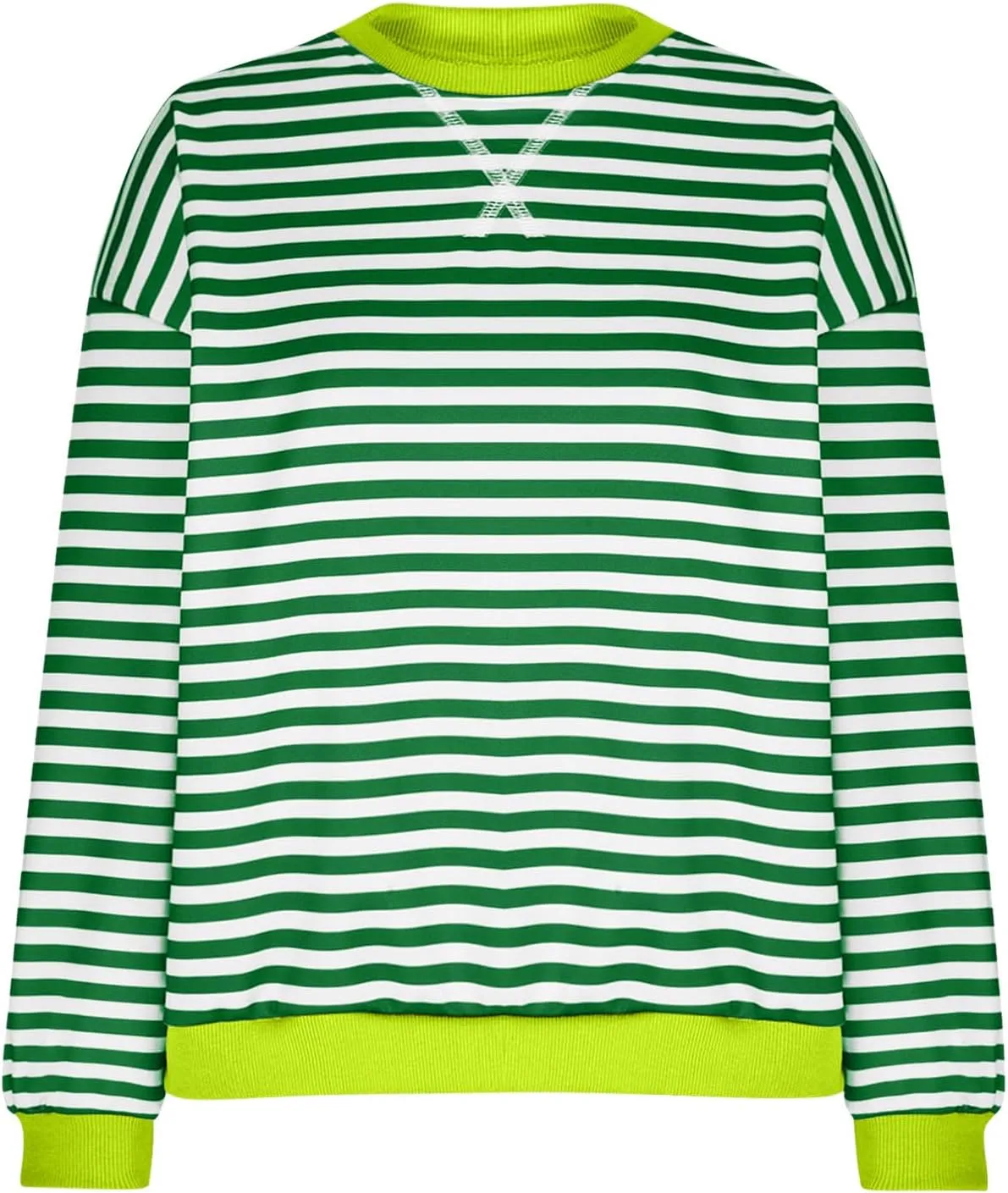 RKSTN Womens Casual Striped Tops Long Sleeve Shirts Crewneck Oversized Sweatshirts 2024 Trendy Fall Clothes
