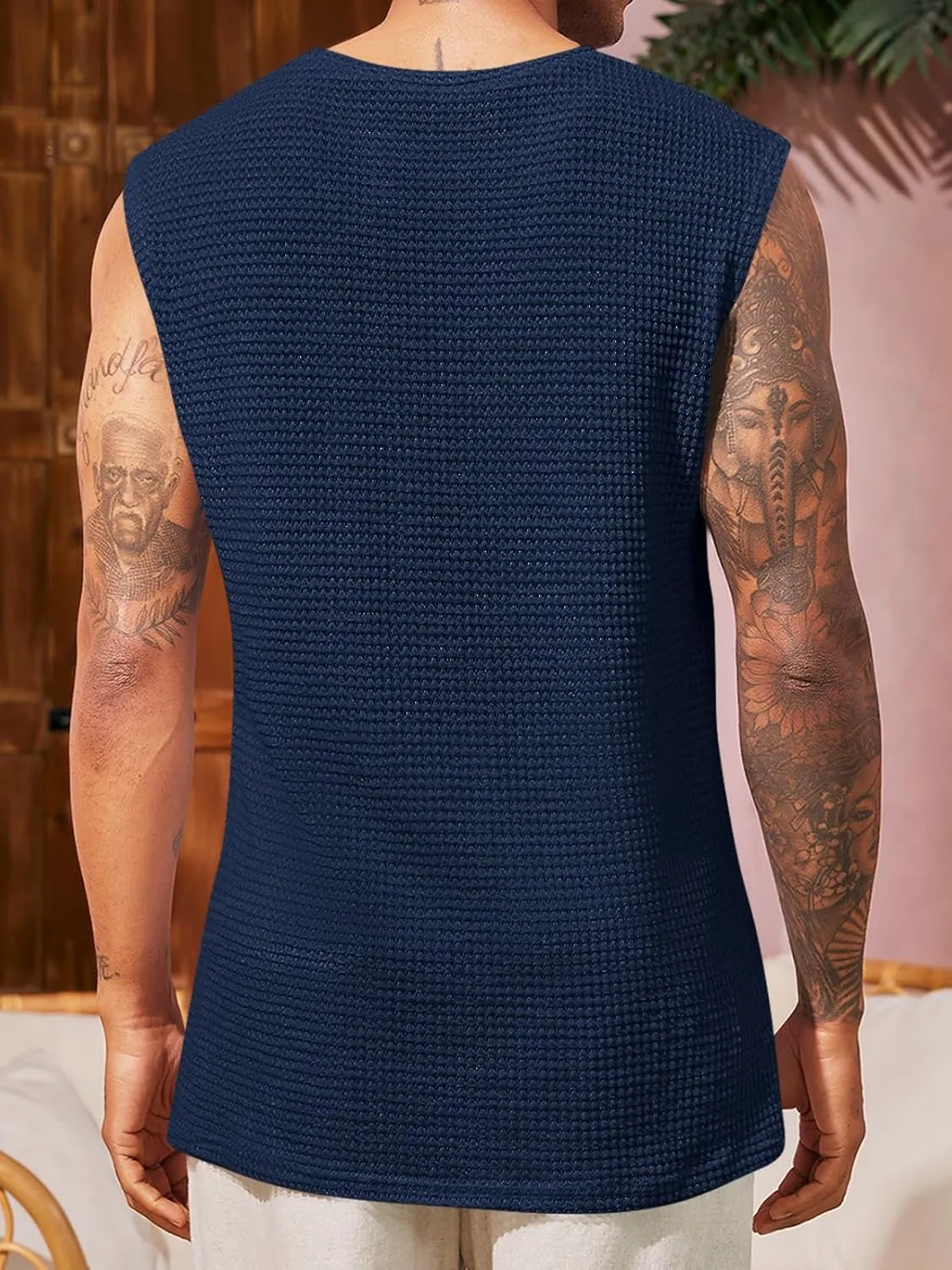 Runcati Mens Waffle Tank Tops Sleeveless T-Shirts Athletic Muscle Summer Beach Hippie Shirts
