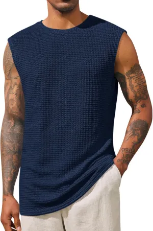 Runcati Mens Waffle Tank Tops Sleeveless T-Shirts Athletic Muscle Summer Beach Hippie Shirts