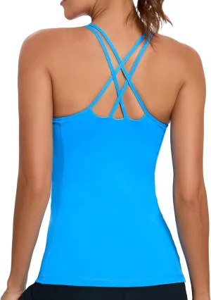 RUNNING GIRL Yoga Tank Tops for Women Built in Shelf Bra B/C Cups Strappy Back Activewear Workout Compression Tops