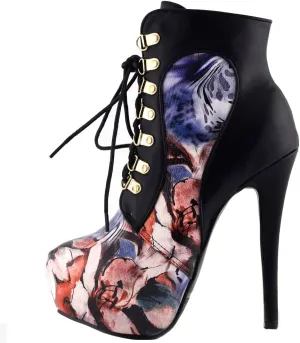 SHOW STORY Black/Pink/Purple Lace Up Stiletto Heel Gothic Ankle Boots,LF80831