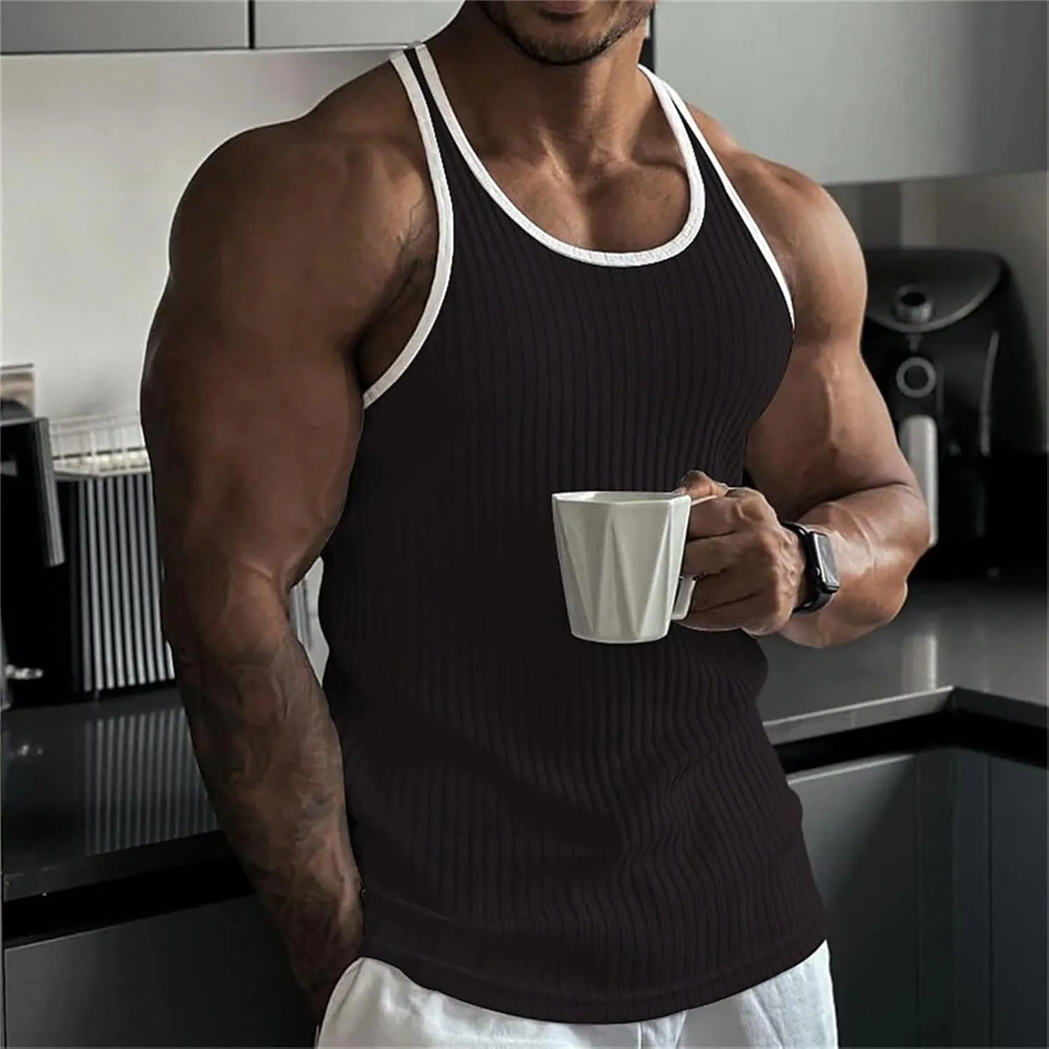 Sleeveless Shirts for Men Spring Casual O Tank Neck Flag Blouse Men Tops Men's Tank Tops Black Shirts for Men Mens