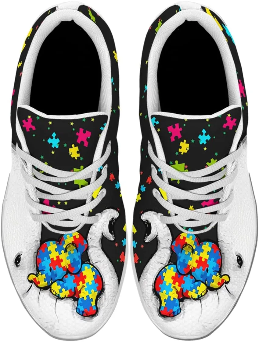 Sonzj-II Autism Awareness Shoes Womens Mens Lightweight Running Sneaker Autism Puzzle Print Tennis Walking Gym Shoes
