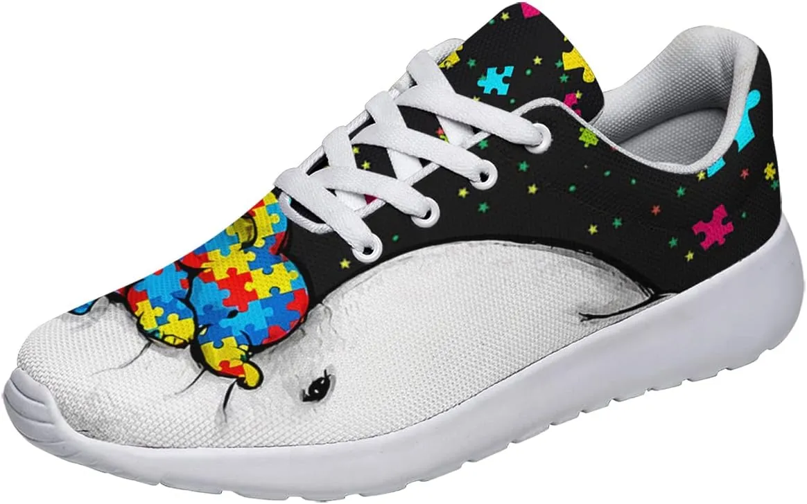 Sonzj-II Autism Awareness Shoes Womens Mens Lightweight Running Sneaker Autism Puzzle Print Tennis Walking Gym Shoes