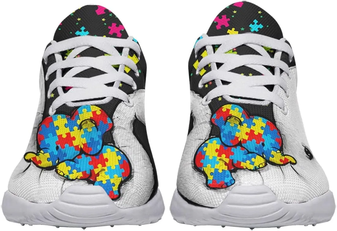 Sonzj-II Autism Awareness Shoes Womens Mens Lightweight Running Sneaker Autism Puzzle Print Tennis Walking Gym Shoes