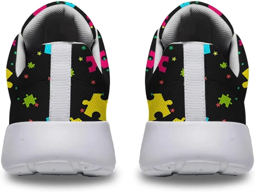 Sonzj-II Autism Awareness Shoes Womens Mens Lightweight Running Sneaker Autism Puzzle Print Tennis Walking Gym Shoes