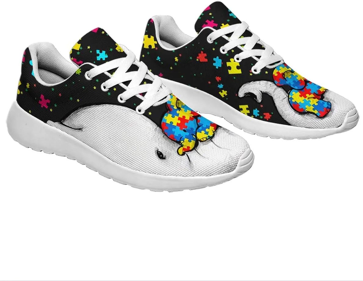Sonzj-II Autism Awareness Shoes Womens Mens Lightweight Running Sneaker Autism Puzzle Print Tennis Walking Gym Shoes