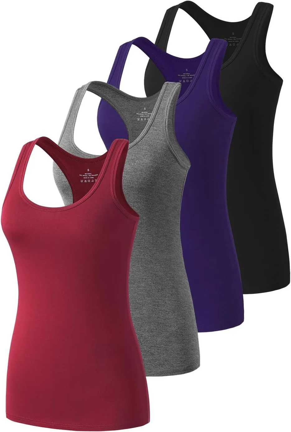 Star Vibe Racerback Workout Tank Tops for Women Basic Athletic Tanks Yoga Shirt Sleeveless Exercise Tops 4 Pack