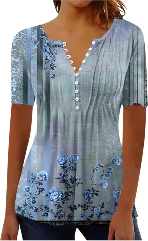 Summer Tops for Women 2025 Short Sleeve Button Down Shirts Casual Dressy Floral Shirt Boho Beach Vacation Blouses
