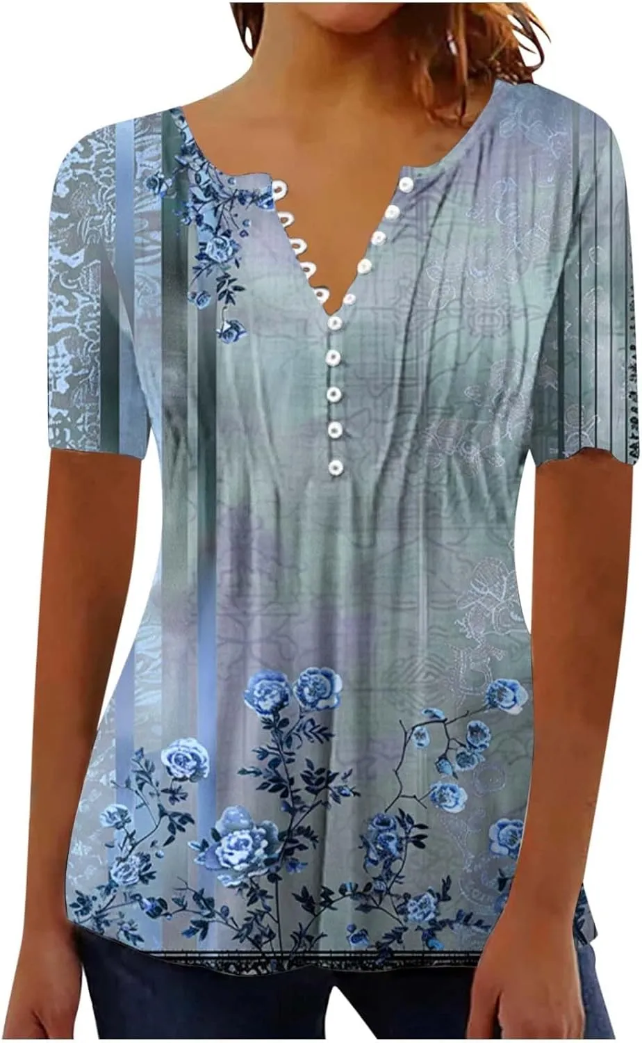 Summer Tops for Women 2025 Short Sleeve Button Down Shirts Casual Dressy Floral Shirt Boho Beach Vacation Blouses