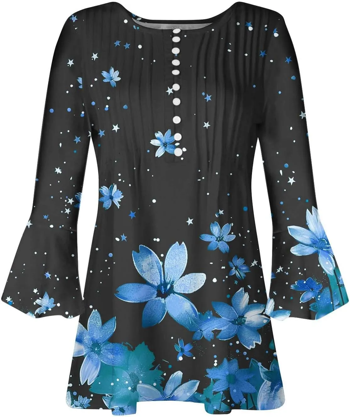 Summer Tops for Women Trendy Boho Vintage 3/4 Sleeve Tunic Blouse V-Neck T-Shirt Casual Floral Spring Fashion Outfits