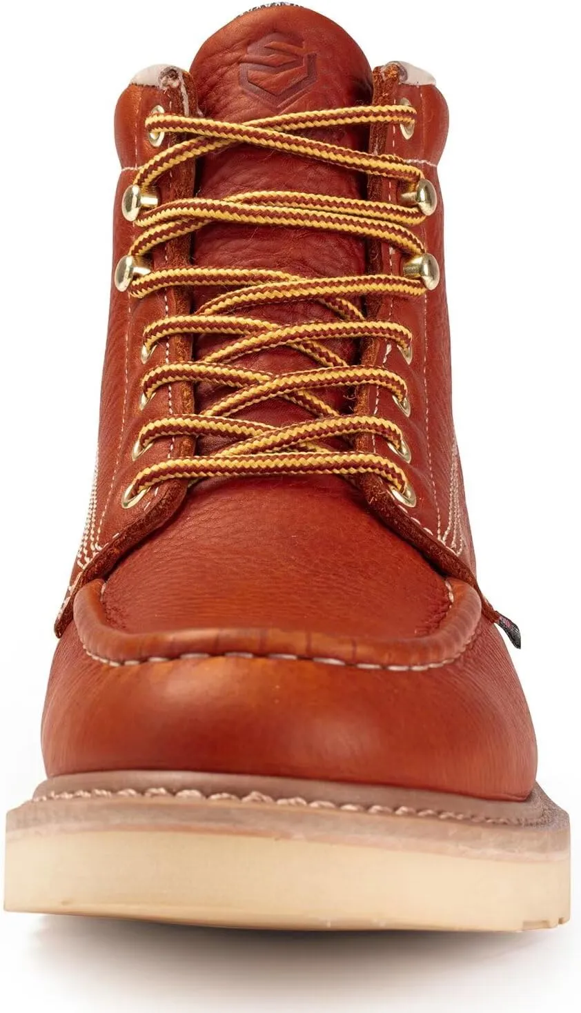 SUREWAY 6 Wedge Moc Toe Work Boots for Men - Soft Toe,Premium Full-Grain Leather,Lightweight Work Boots/Shoes,Comfort Insole,Oil/Slip Resistant,Real Goodyear,EH Rated Industrial Construction Boots