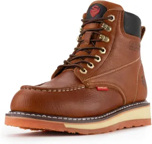 SUREWAY Mens Heavy Duty Soft/Composite/Steel Toe Work Boots for Men-Comfortable,Goodyear Welt,Full Grain Leather,6 in Wedge Moc Toe Construction Boots/Shoes,Waterproof Steel Toe Light Brown,Size 10