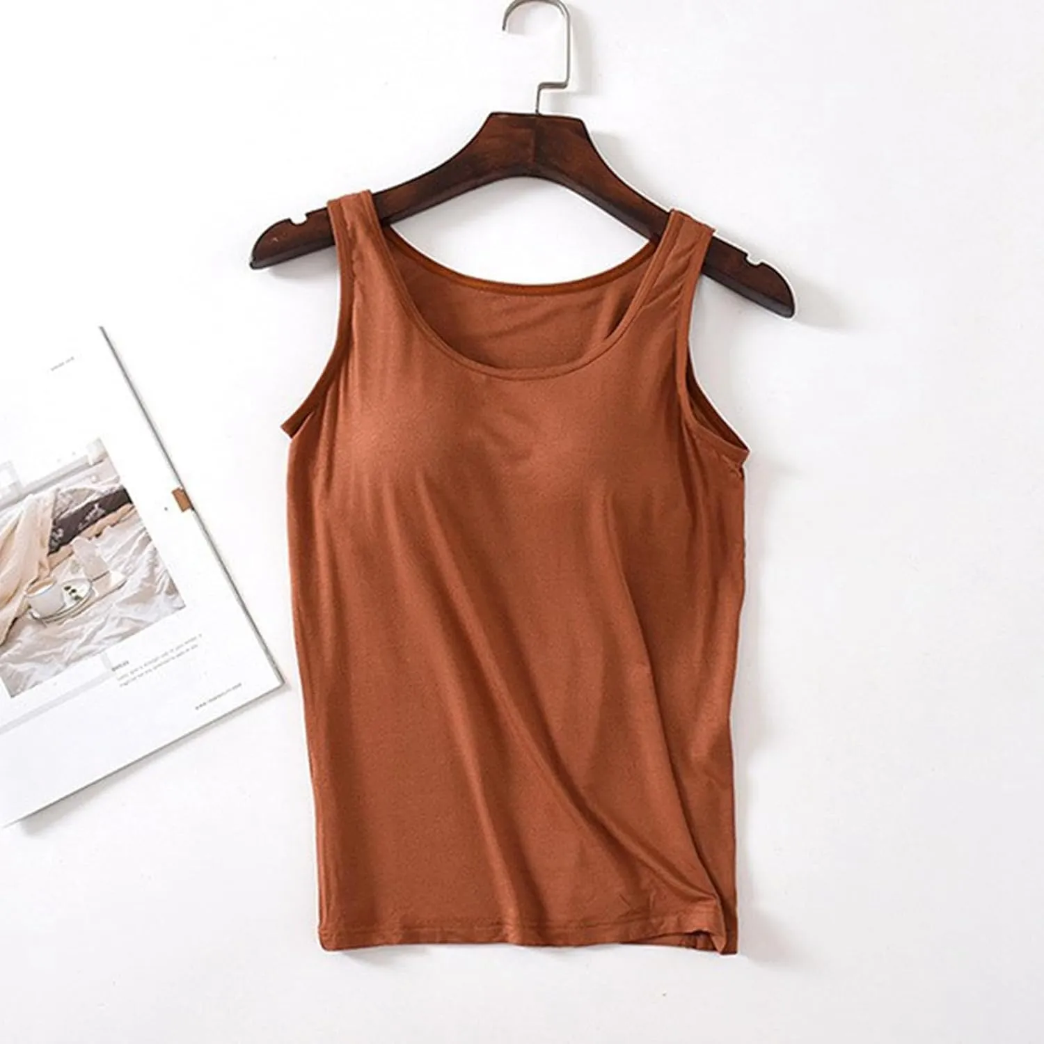Tank Tops for Women Summer Spaghetti Strap Basic Padded Tank Top with Built in Bra Workout Yoga Tshirts