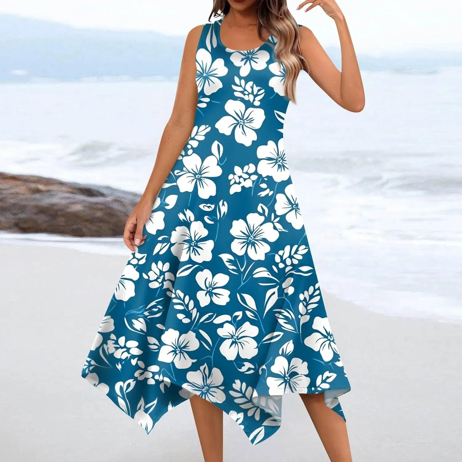 Tanks Spring Sundress Ladie's Plus Size Skiing Printing Dress Ladies Looses Crewneck Cozy Dresses