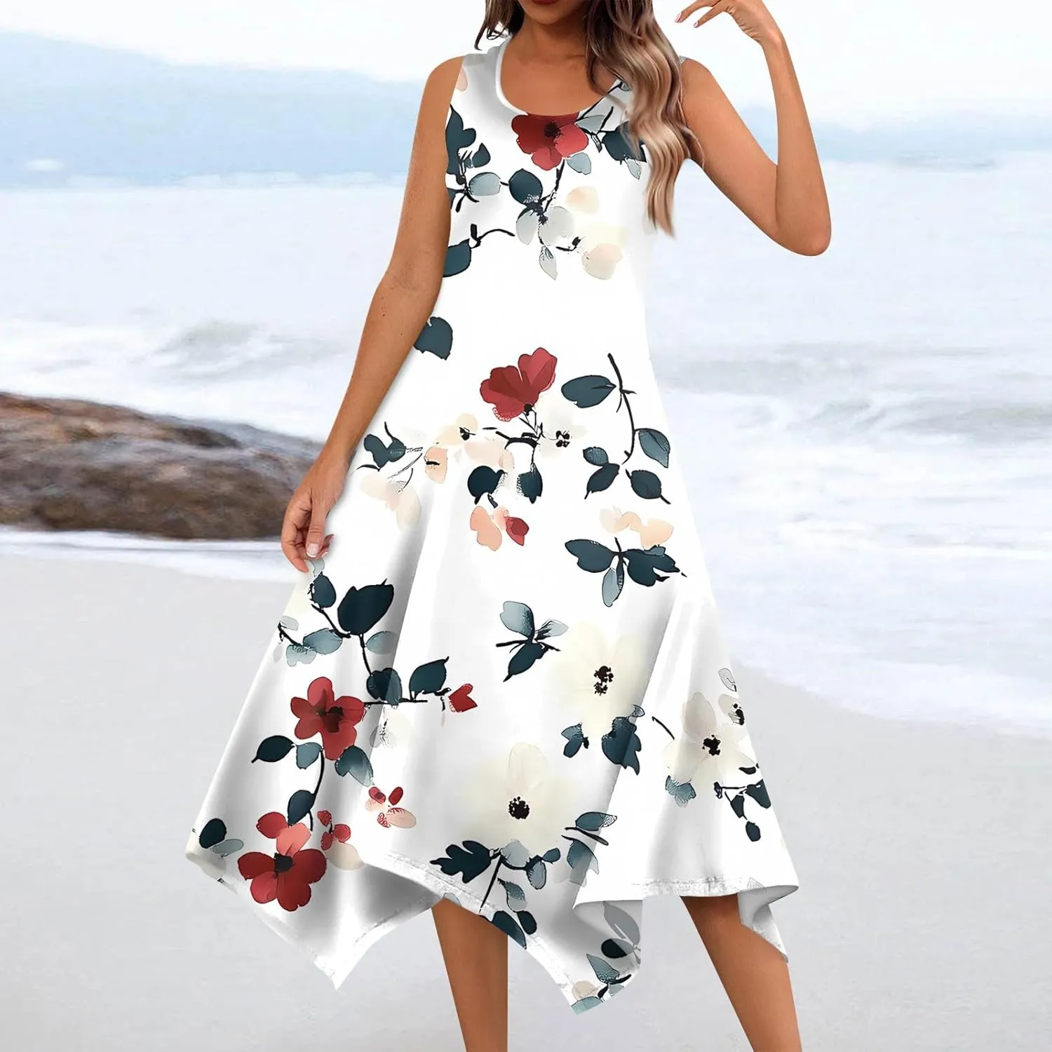 Tanks Spring Sundress Ladie's Plus Size Skiing Printing Dress Ladies Looses Crewneck Cozy Dresses