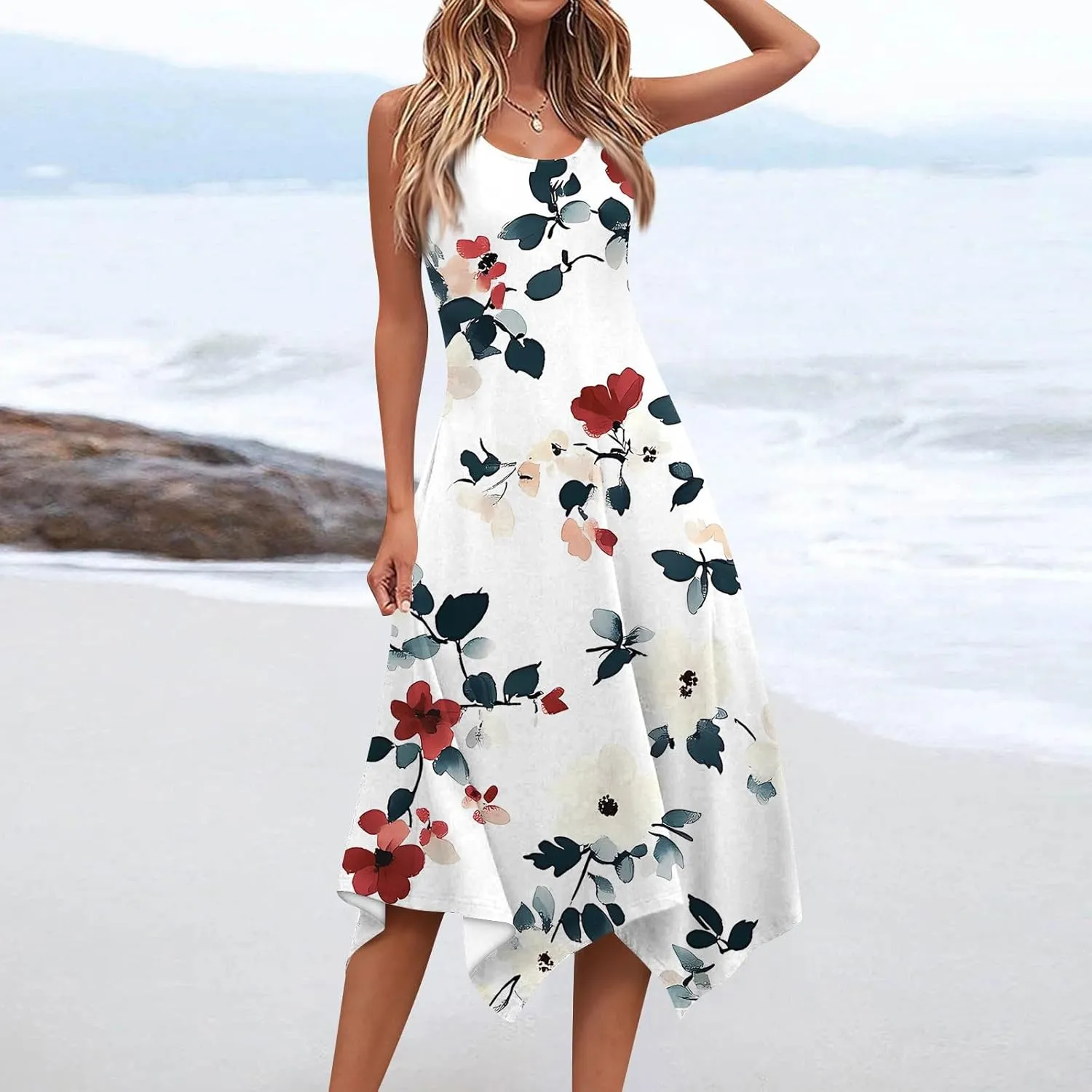 Tanks Spring Sundress Ladie's Plus Size Skiing Printing Dress Ladies Looses Crewneck Cozy Dresses