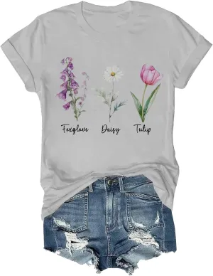 Tops for Women Trendy Summer 2025 Floral Print Cotton T-Shirts Crew Neck Short Sleeve Blouses Loose Fit Tunic Outfits
