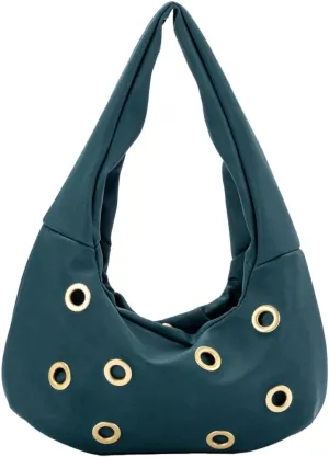 Trendy Burgundy Suede Studded Purse for Women Y2K Punk Rivet Shoulder Bag Underarm Purse Casual Satchel Bag Winter