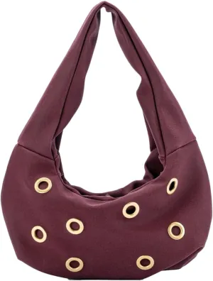Trendy Burgundy Suede Studded Purse for Women Y2K Punk Rivet Shoulder Bag Underarm Purse Casual Satchel Bag Winter