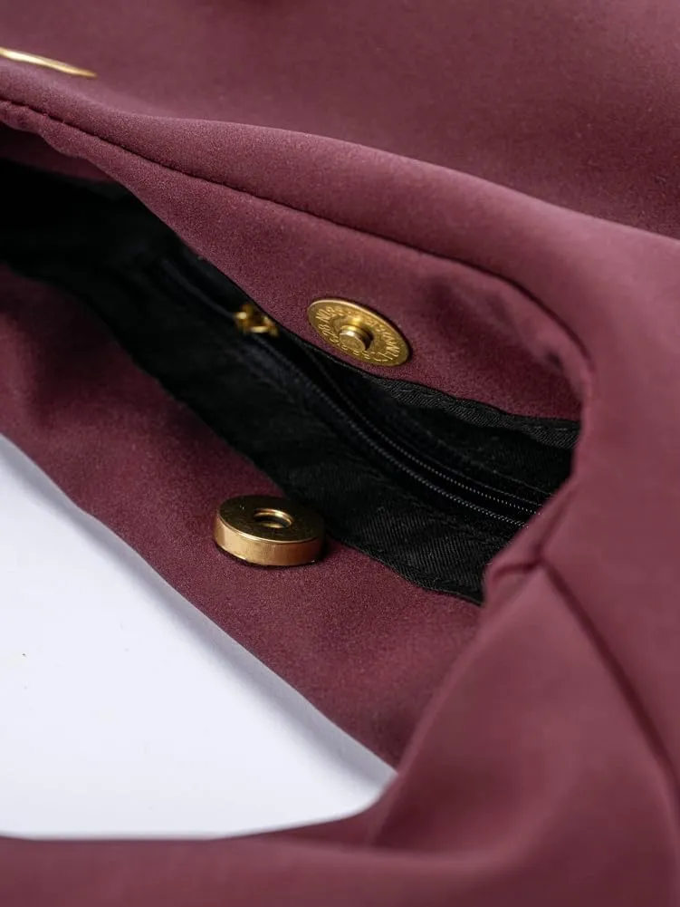 Trendy Burgundy Suede Studded Purse for Women Y2K Punk Rivet Shoulder Bag Underarm Purse Casual Satchel Bag Winter