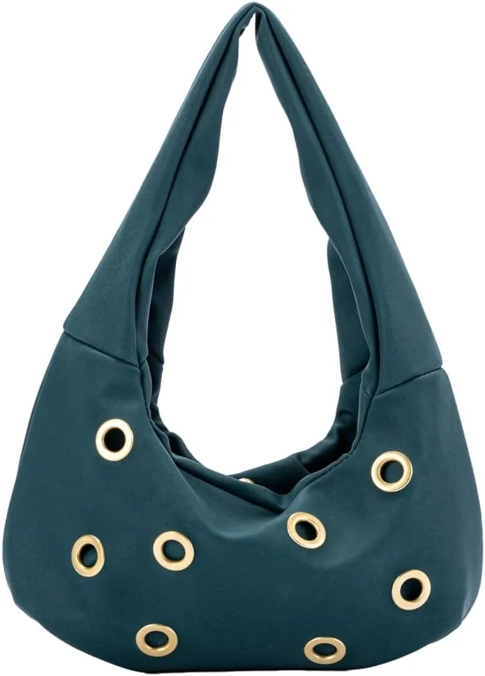 Trendy Burgundy Suede Studded Purse for Women Y2K Punk Rivet Shoulder Bag Underarm Purse Casual Satchel Bag Winter