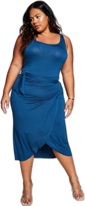 Trendy Plus Size Side-Tie Midi Dress Navy 1X