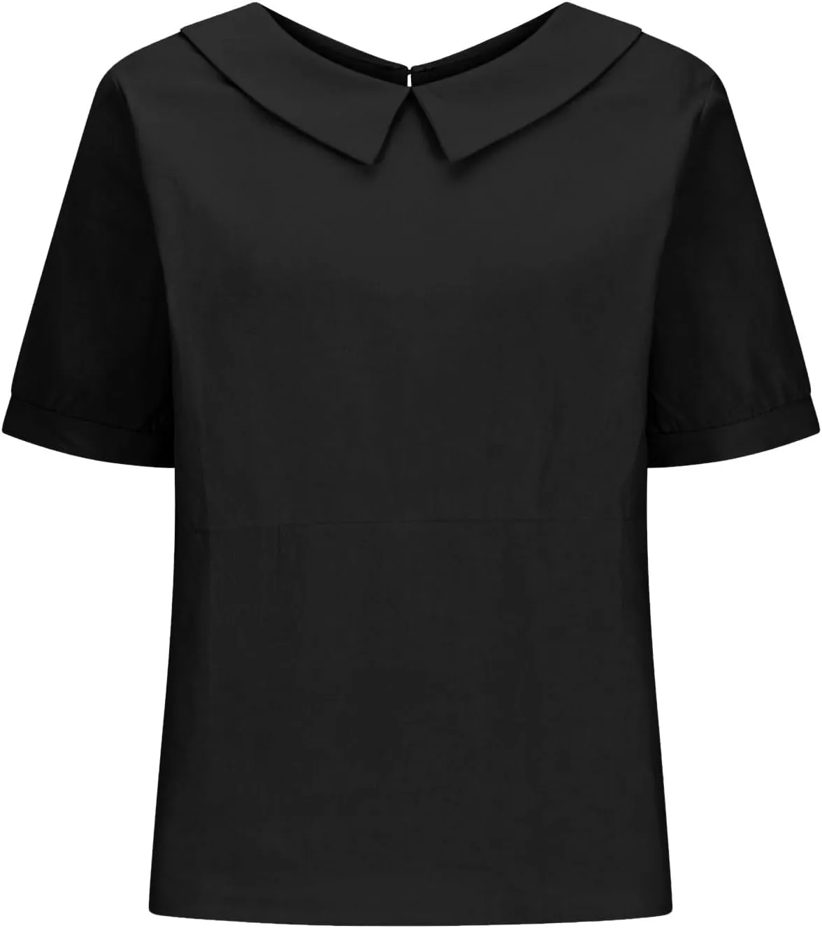Trendy T Shirts for Women Loose Fit Solid Color Lapel Collar Short Sleeve Linen Blouse Summer Lightweight Workout Top