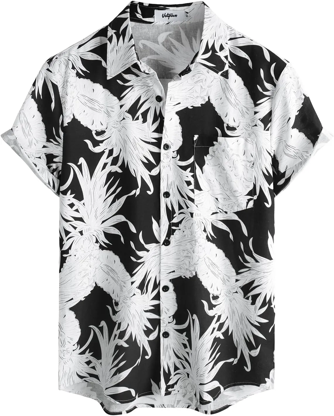 VATPAVE Mens Hawaiian Floral Shirts Cotton Linen Casual Button Down Short Sleeve Beach Shirts