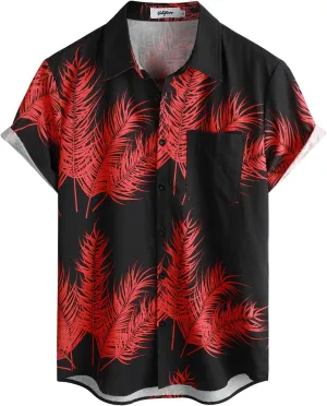 VATPAVE Mens Hawaiian Floral Shirts Cotton Linen Casual Button Down Short Sleeve Beach Shirts