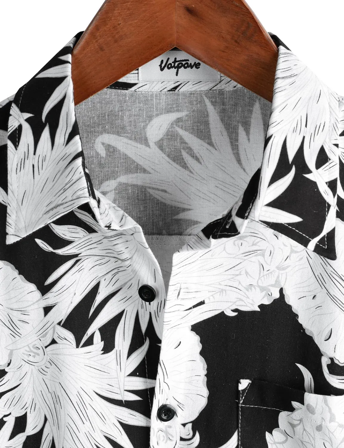 VATPAVE Mens Hawaiian Floral Shirts Cotton Linen Casual Button Down Short Sleeve Beach Shirts
