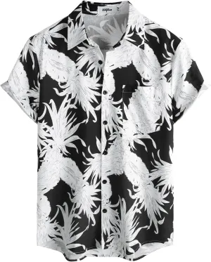 VATPAVE Mens Hawaiian Floral Shirts Cotton Linen Casual Button Down Short Sleeve Beach Shirts