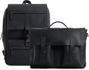 VELEZ Black Top Grain Leather Backpack   Messenger Bag For Men