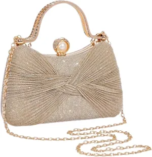 VIRVAR Women's Silver Clutch Purse with Shiny Sequins, Elegant Evening Bag for Wedding Prom Party Club, Glittery Handbag with Chain