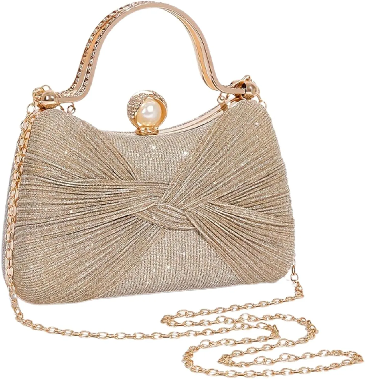 VIRVAR Women's Silver Clutch Purse with Shiny Sequins, Elegant Evening Bag for Wedding Prom Party Club, Glittery Handbag with Chain