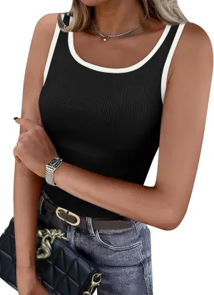 WIHOLL Womens Ribbed Tank Tops 2025 Summer Scoop Neck Slim Fitted Tops Casual Basic Knit Sleeveless Shirts