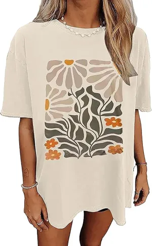 Wildflowers Shirt for Women Oversized Floral T Shirts Inspirational Graphic Tees Flower Plant Shirts Tops