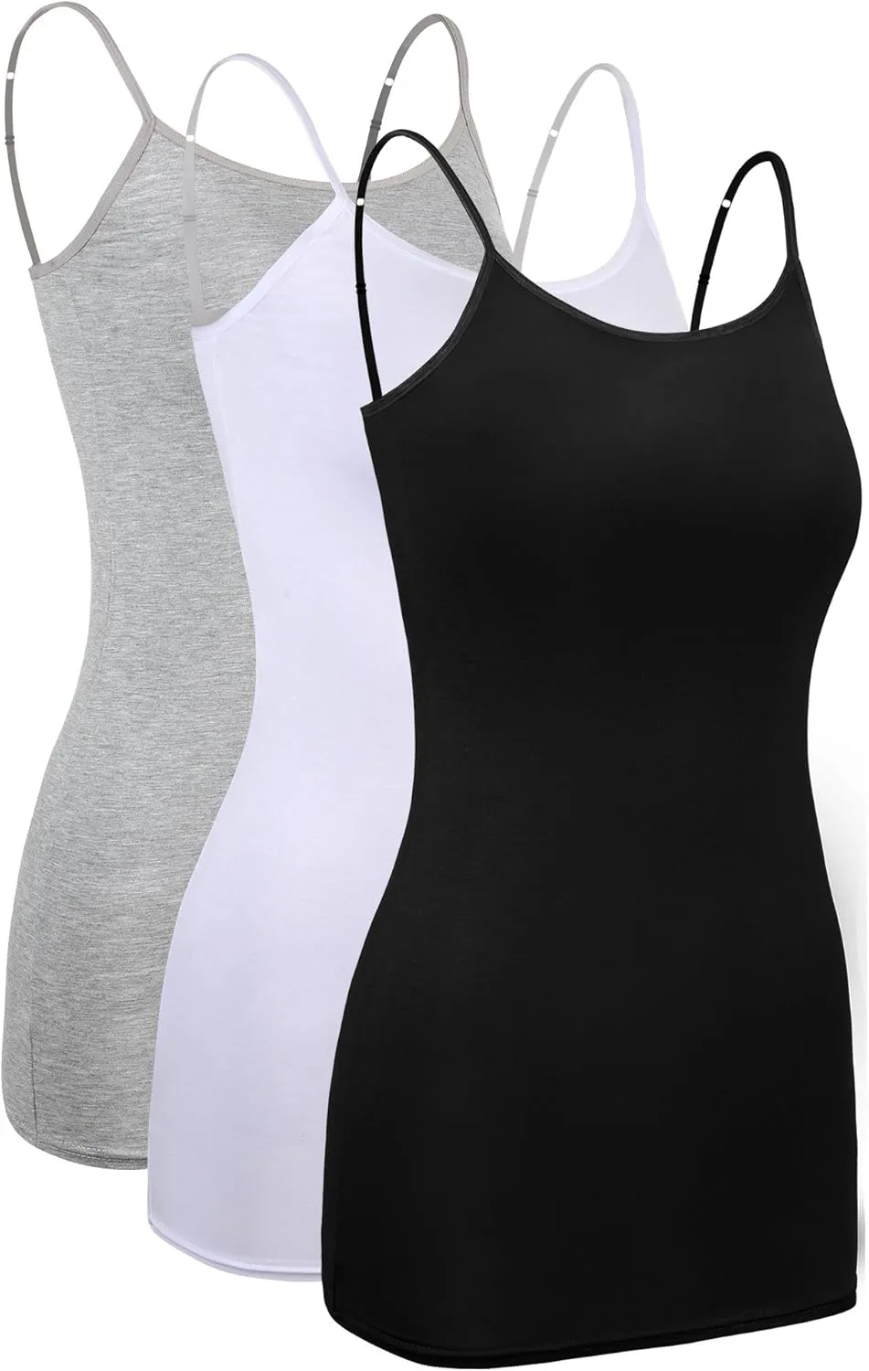 WILLBOND 3 Pieces Women Basic Long Tanks Adjustable Spaghetti Strap Camisole Top