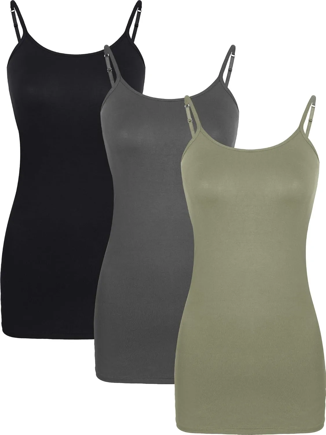 WILLBOND 3 Pieces Women Basic Long Tanks Adjustable Spaghetti Strap Camisole Top