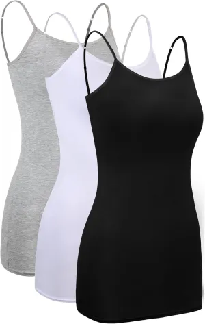 WILLBOND 3 Pieces Women Basic Long Tanks Adjustable Spaghetti Strap Camisole Top
